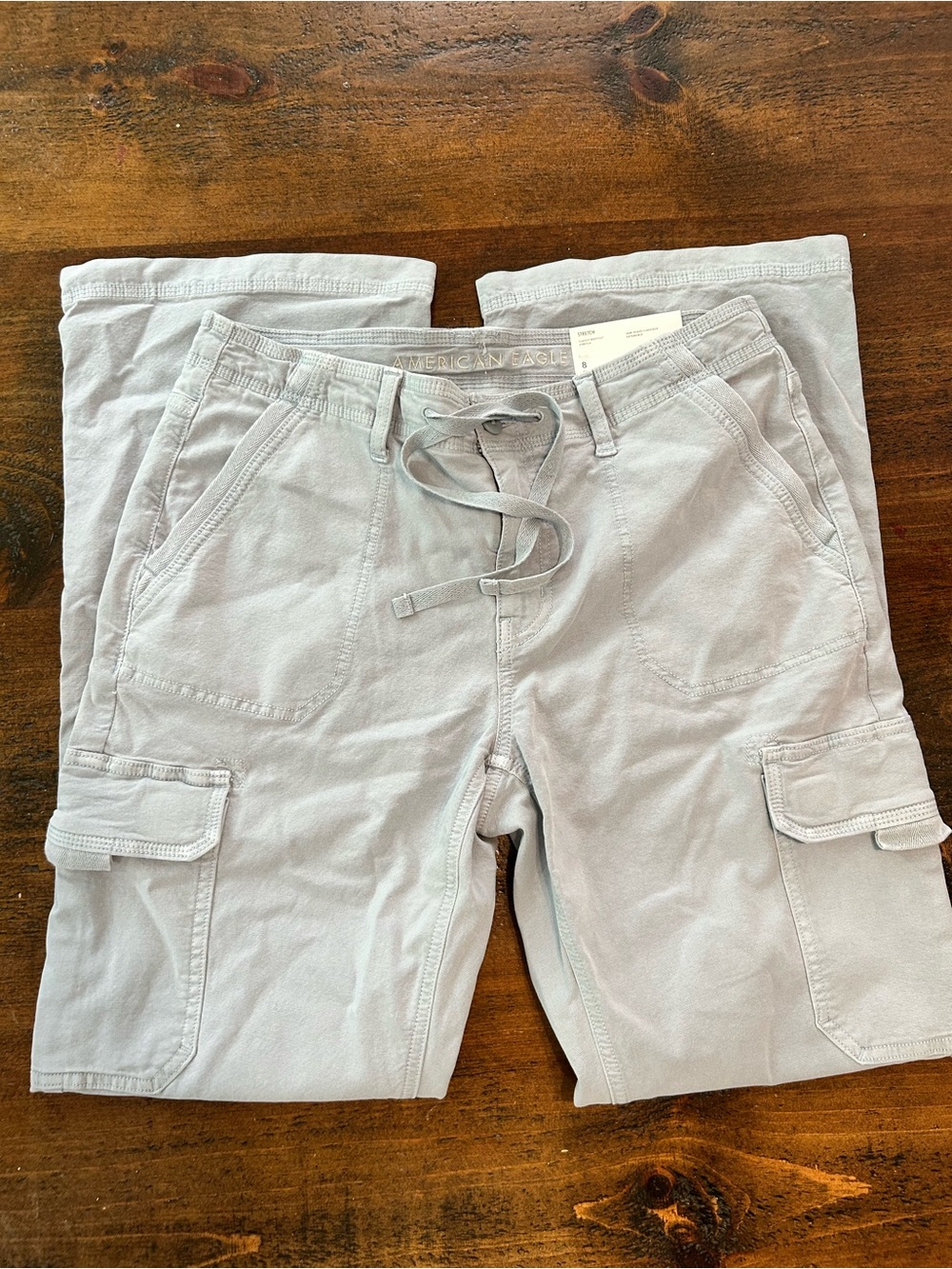 American Eagle Light Gray Women’s Stretch Cargo Bootcut Canvas Pants Size 8 Reg